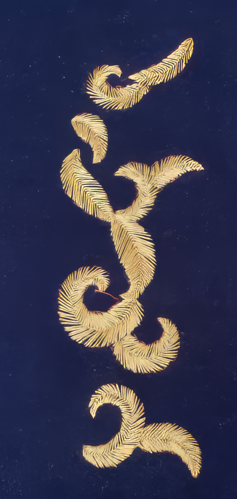 Blue velveteen fabric with embroidery of ferns used in design of historical fiction novel Butterfly Games cover