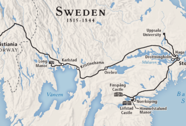 Color Map Sweden 1815-44 showing sites in historical novel Butterfly Games by Kelly Scarborough