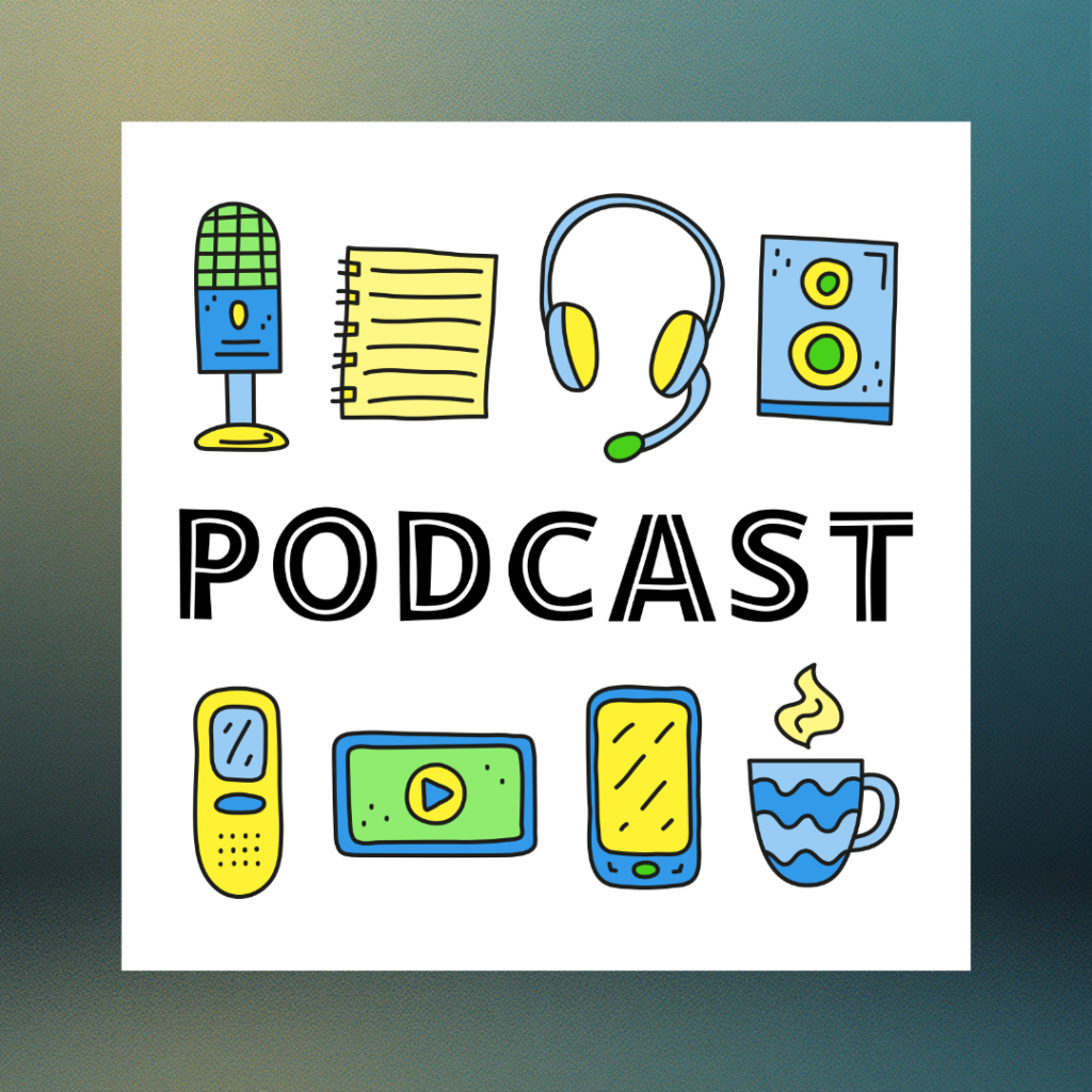 Graphic depicting a podcast