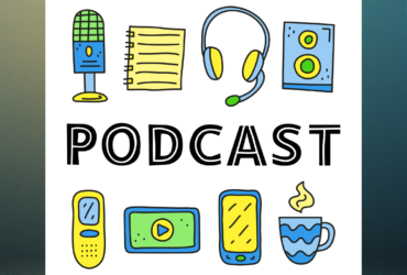 Graphic depicting a podcast
