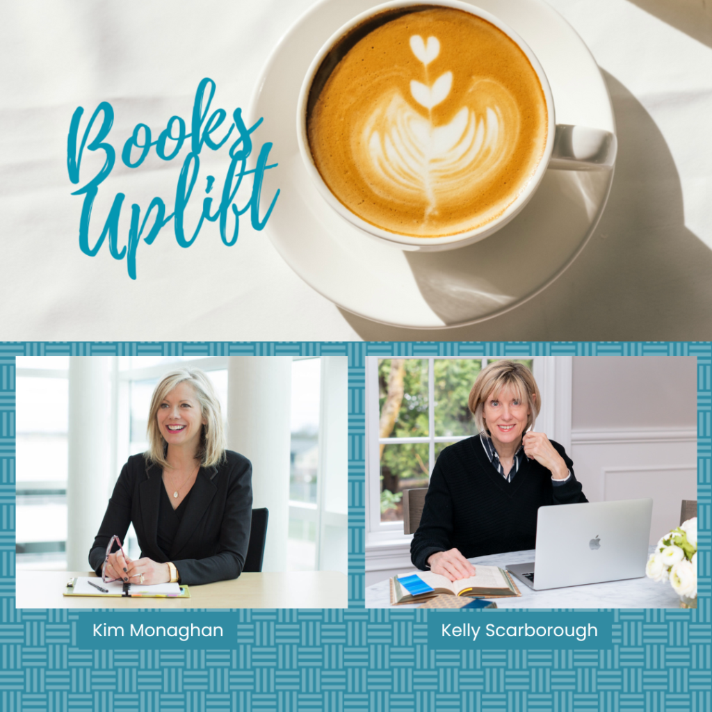 Books Uplift logo with photos of Kelly Scarborough, author of historical fiction novel Butterfly Games and Books Uplift Interviewer Kim Monaghan of Books Uplift.