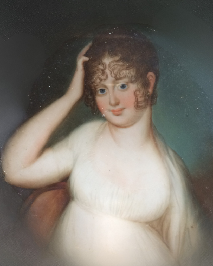 Miniature portrait of woman believed to be Baroness Emilie De Geer, signed Viertel 1806