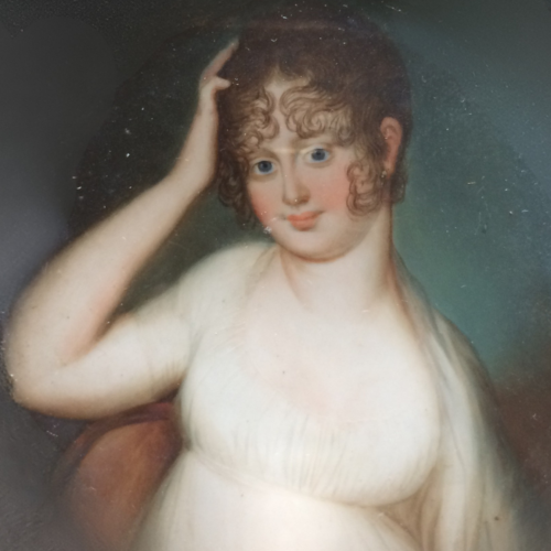 Miniature portrait of woman believed to be Baroness Emilie De Geer, signed Viertel 1806