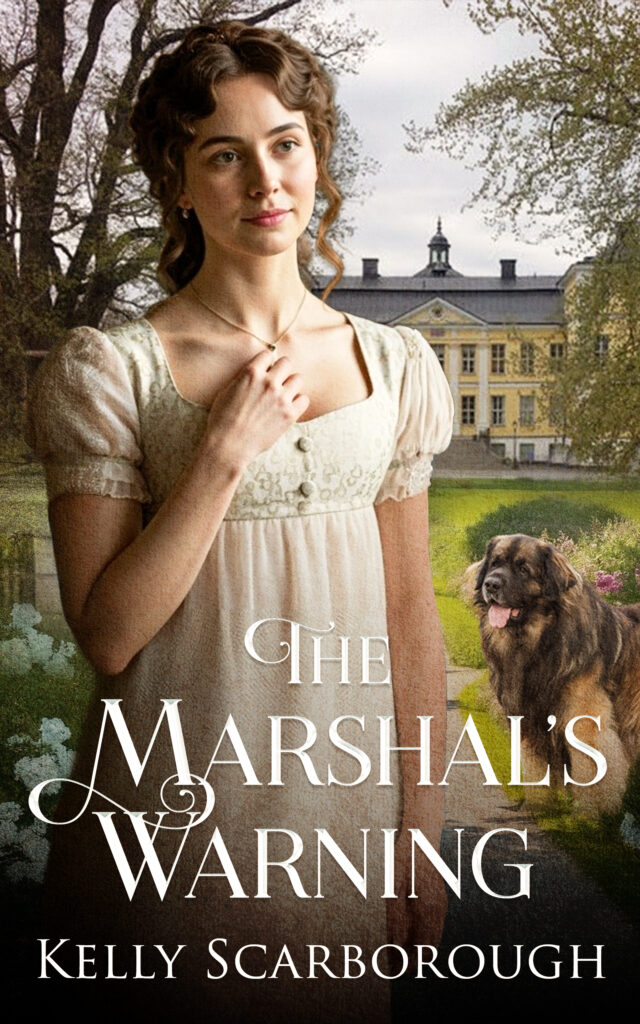 Cover of the prequel to Butterfly Games, a short story titled The Marshal's Warning by Kelly Scarborough. The cover depicts the novel's heroine, Jacquette Gyldenstolpe, with Finsp&aring;ng Castle in the background.