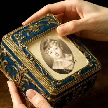 Image of a small engraved box with a miniature of exiled Crown Prince Gustav of Sweden