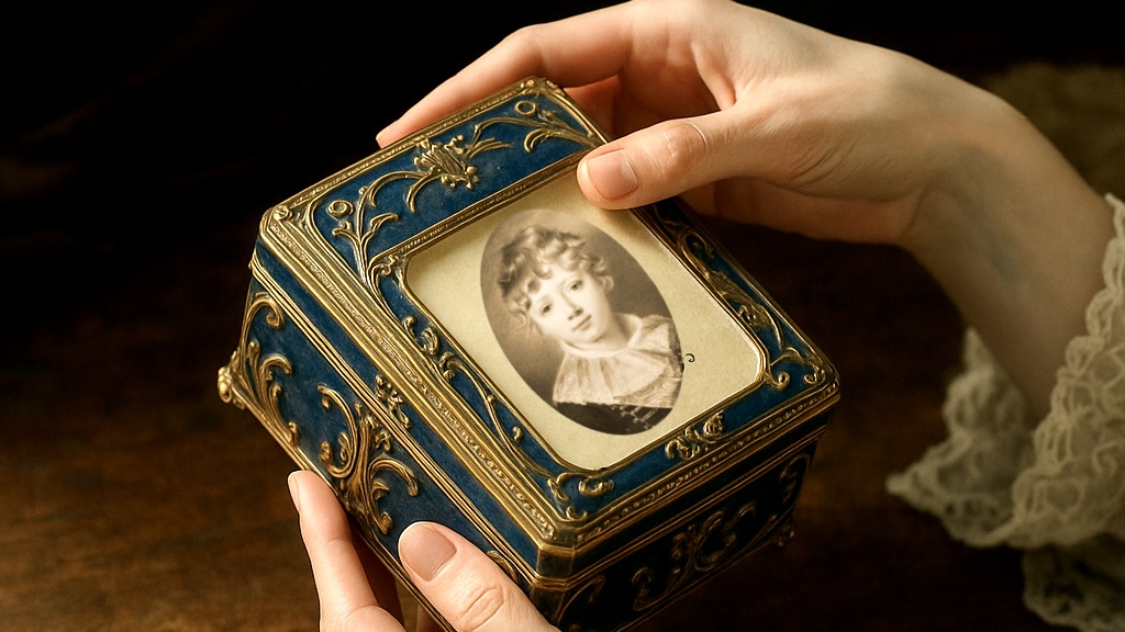 Image of a small engraved box with a miniature of exiled Crown Prince Gustav of Sweden