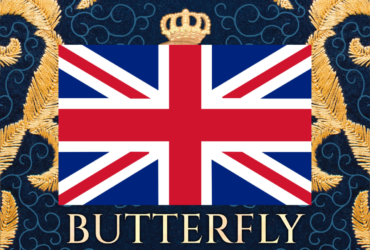 UK Book Cover of Butterfly Games by Kelly Scarborough with UK flag superimposed